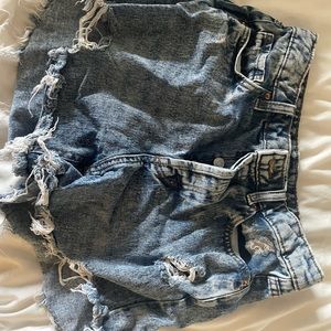 High waisted dark blue denim shorts